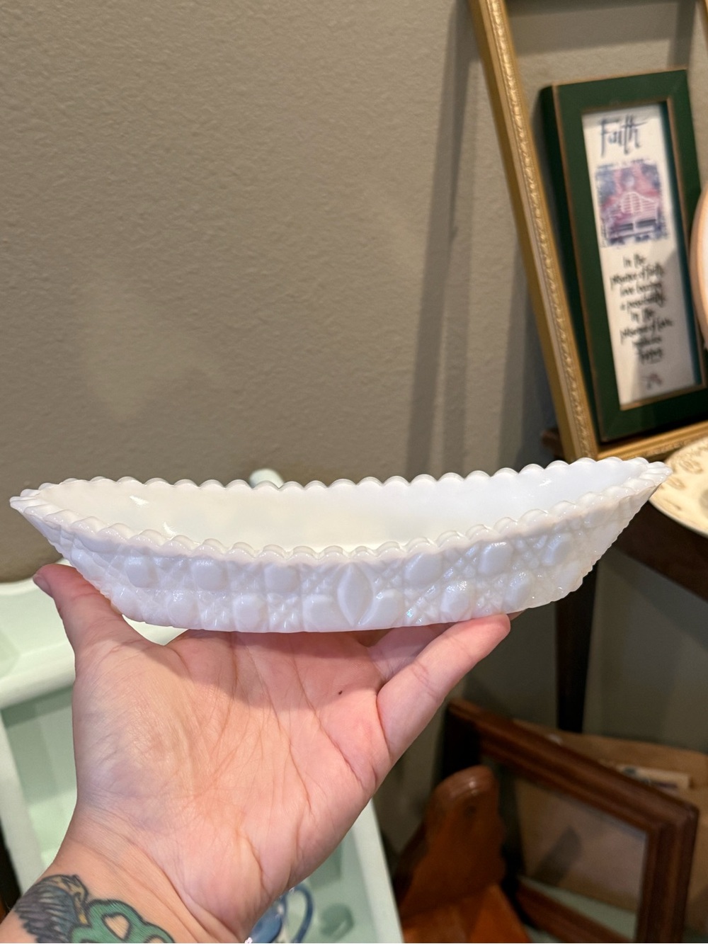 Vintage White Milk Glass Scalloped Dish